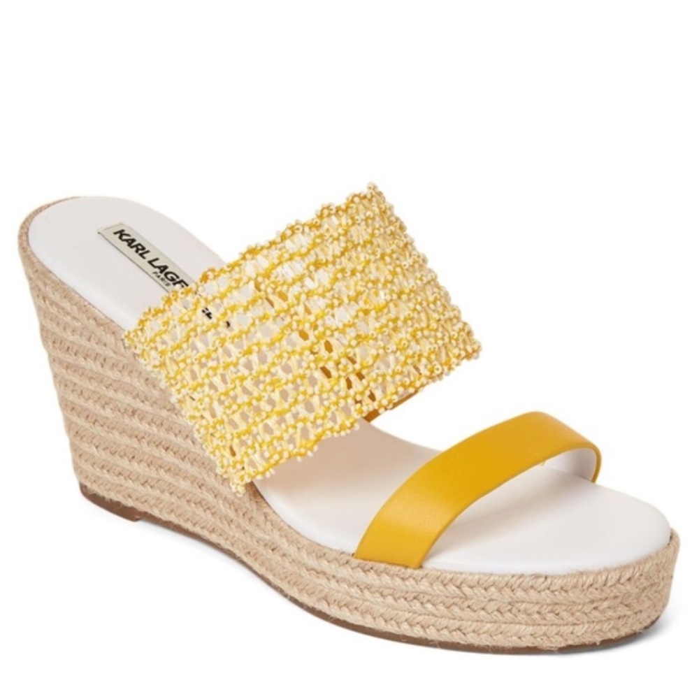 KARL LAGERFELD BEADED ESPADRILLE WEDGE SANDAL